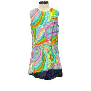 Vintage 60s/70s MOD Shift Dress Size Med A-line Psychedelic Lady Arrow